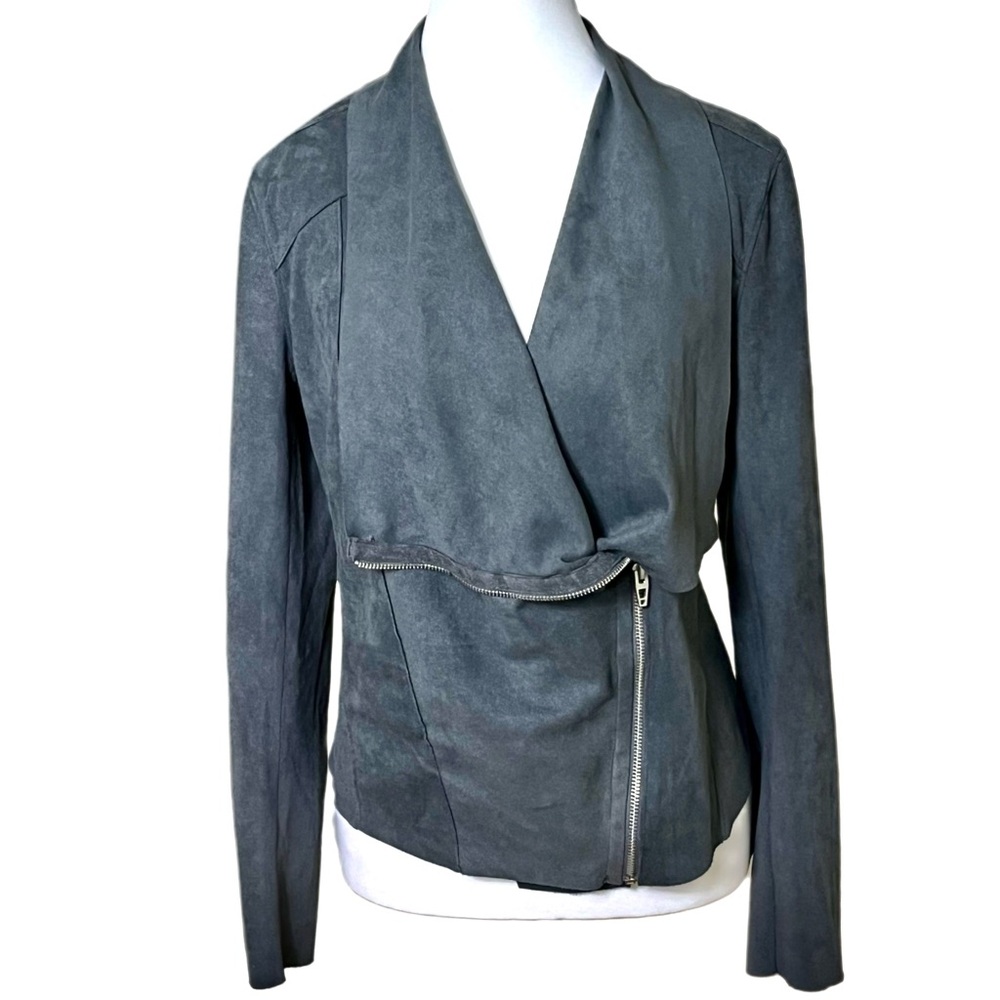 BLANK NYC Women’s Faux Suede Jacket Size S Drape Collar Gray Premium Moto